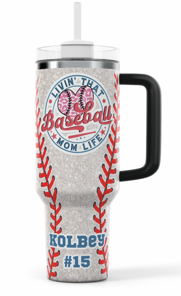 Baseball Mom Life glitter tumbler